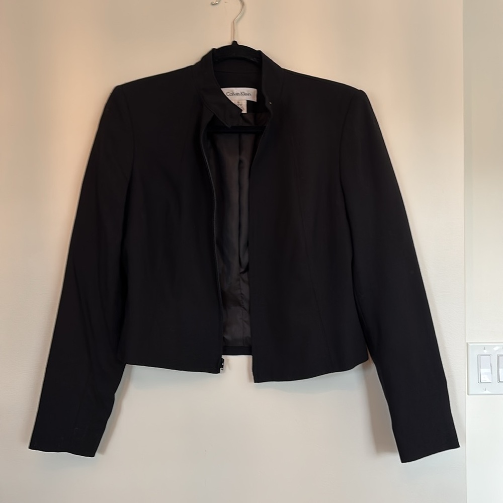 Calvin Klein Black Fitted Blazer with High Collar size 2 Black